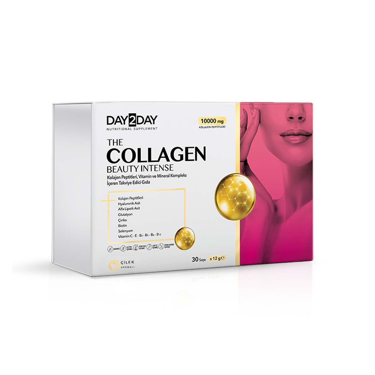 D2d_Collagen_Intense_Capsuna_30_Sase_NEW DAY2DAY Collagen Beauty Intense plic 13gX30, (colagen de tip 1 bovină) aromă de căpșună - imagine 1