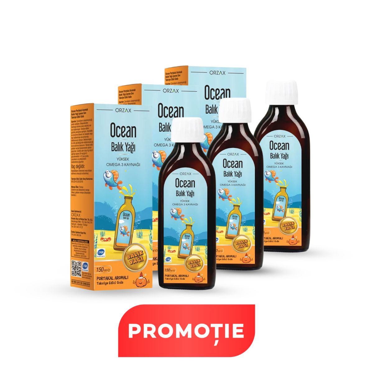 set-3-produse-Bioslo-Ocean-Omega-Portocala-promo Set din 3 cut. Omega 3 Pur (aromă de portocală) 150 ml sirop - imagine 1